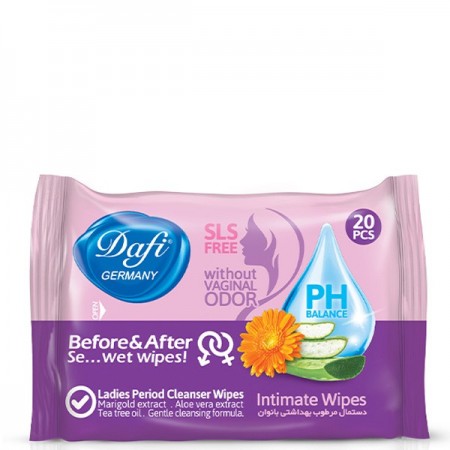 دستمال مرطوب بهداشتی بانوان دافی بسته 20 عددی
