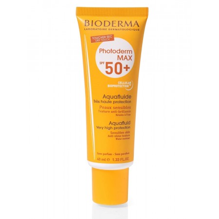 ضد آفتاب بی رنگ آکوا فلوئید بایودرما مدل +photoderm max SPF50 مناسب پوست چرب و مختلط