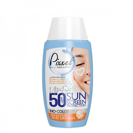 کرم ضد آفتاب بی رنگ پیکسل SPF +50 مناسب پوست خشک تا نرمال و حساس