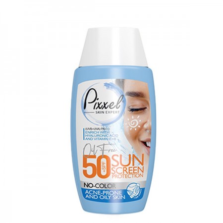 کرم ضد آفتاب بی رنگ پیکسل SPF +50 مناسب پوست چرب و جوش دار و مختلط
