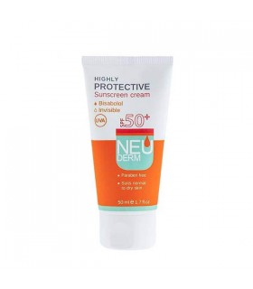 کرم ضد آفتاب بی رنگ نئودرم مناسب پوست معمولی و خشک SPF +50