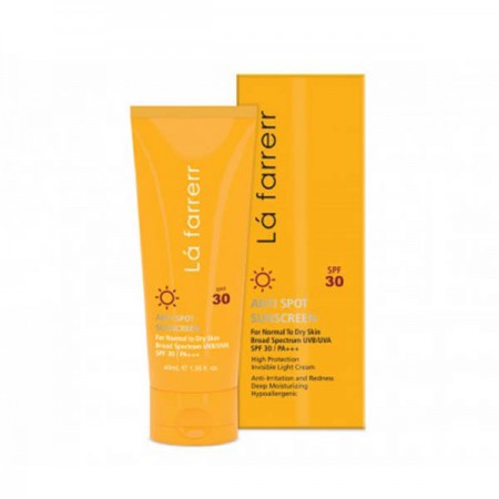 کرم ضد آفتاب بی رنگ ضد لک لافارر مناسب پوست خشک و معمولی SPF 30