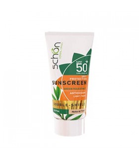 کرم ضد آفتاب دابل شیلد رنگی فاقد چربی شون SPF 50 حاوی عصاره چای سبز