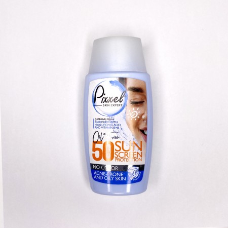 کرم ضد آفتاب بی رنگ پیکسل SPF +50 مناسب پوست چرب و جوش دار و مختلط