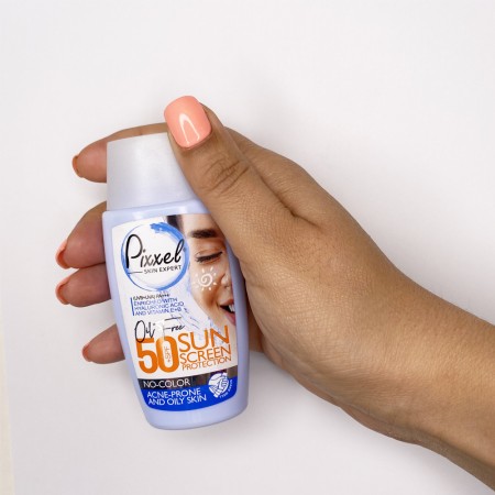 کرم ضد آفتاب بی رنگ پیکسل SPF +50 مناسب پوست چرب و جوش دار و مختلط