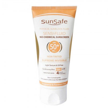 فلوئید ضد آفتاب بی رنگ فیزیکال سان سیف SPF50 مناسب پوست حساس