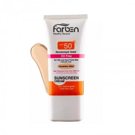 کرم ضد آفتاب SPF 50 مناسب پوست چرب و مستعد آکنه فاربن رنگی