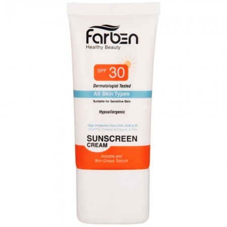کرم ضد آفتاب SPF 30 مناسب پوست حساس فاربن بی رنگ