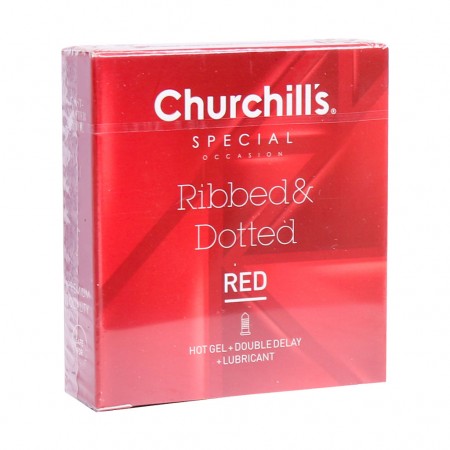 کاندوم خاردار و شیاردار تاخیری دوبل چرچیلز قرمز 3 عددی